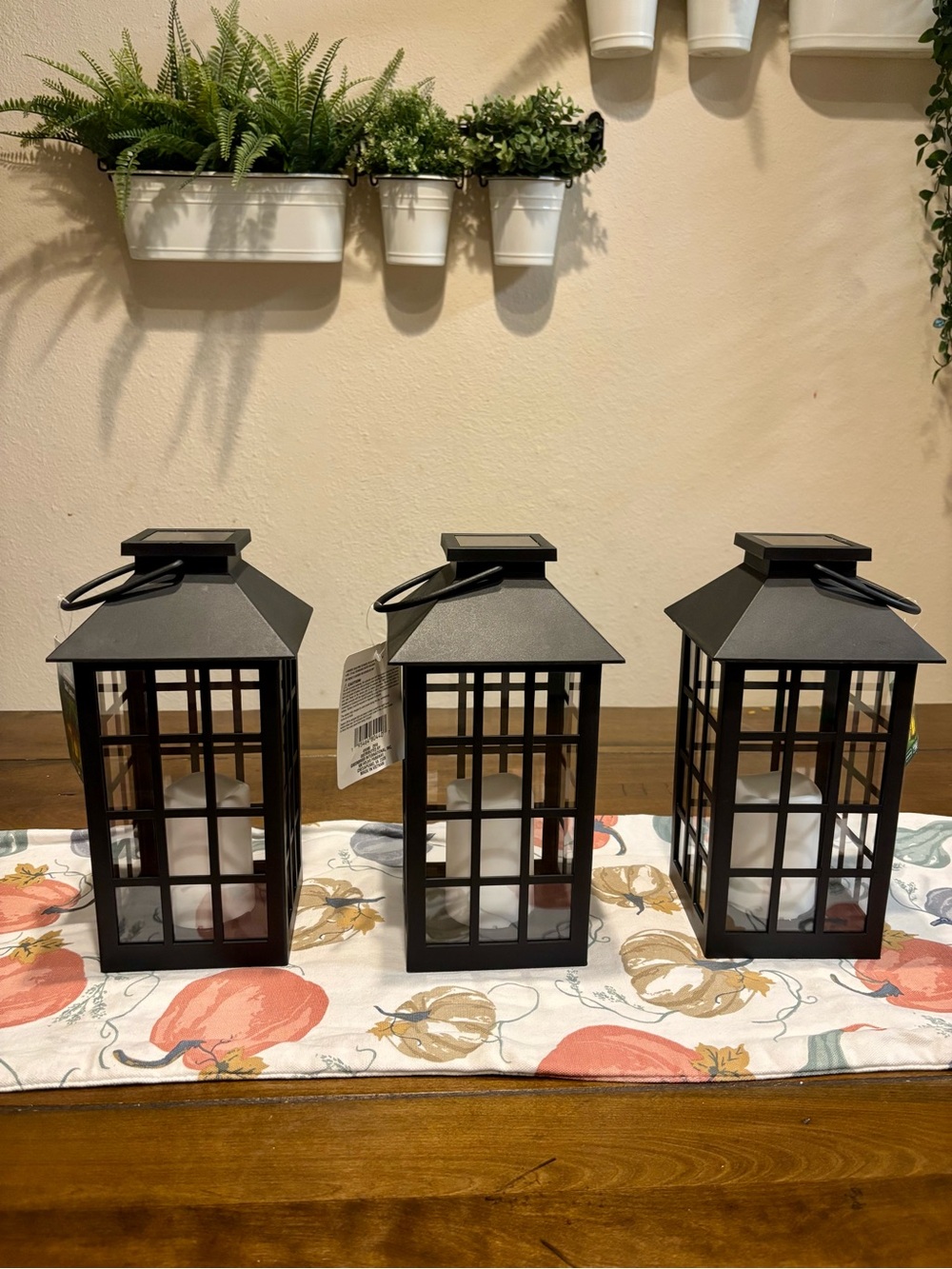 Black Metal Windowpane Lantern with LED Candle - Set of 3